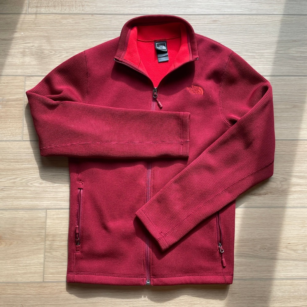 The North Face Mens Full Zip Sweater Knit Fleece Jacket Burgundy Red Size Medium